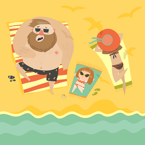 Happy family at the seaside. Vector illustration