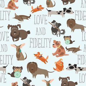 Vector seamless pattren funny Mixed Breed dogs