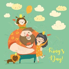 Happy family celebrating Kings Day. Vector illustration