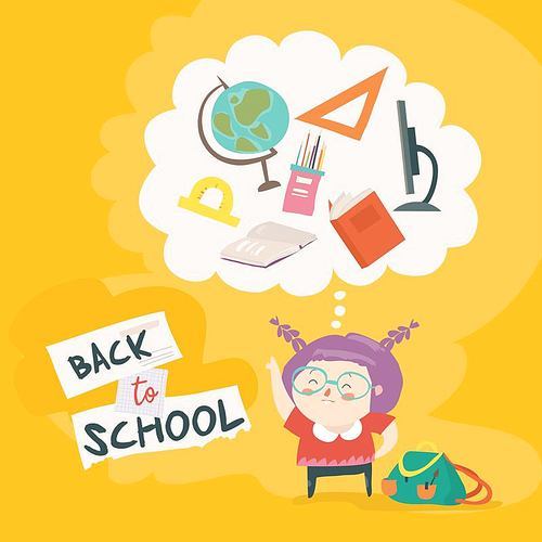 Cute girl is getting ready for school. Back to school. Vector illustration