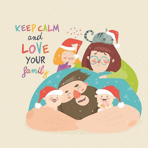 Portrait of cute Christmas family. Vector illustration