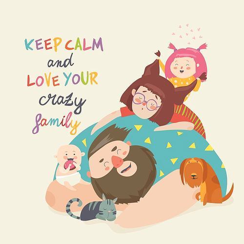 Portrait of cute crazy family. Vector illustration