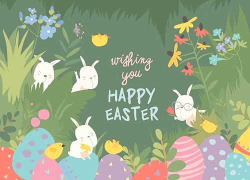 Easter bunnies and easter egg. Vector illustration