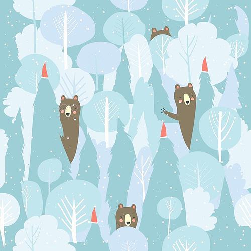 Seamless vector winter forest pattern