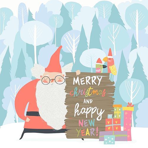 Santa Claus celebrating Christmas. Vector illustration