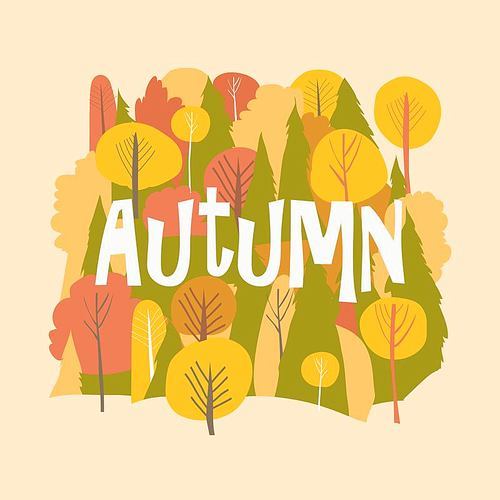 Vector cartoon autumn forest. Fall background