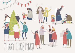 Happy people celebrate Christmas. Joyful emotions. Vector illustration in flat style