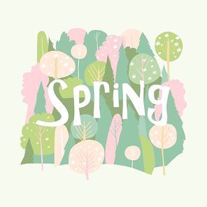 Vector cartoon Spring blossom forest