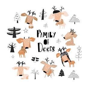 Vector set with cute cartoon little deers in the forest