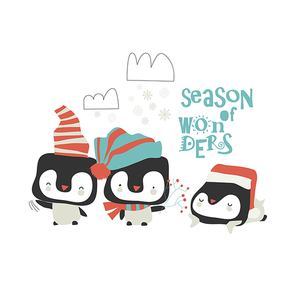 Vector cute penguins celebrating Christmas on white background