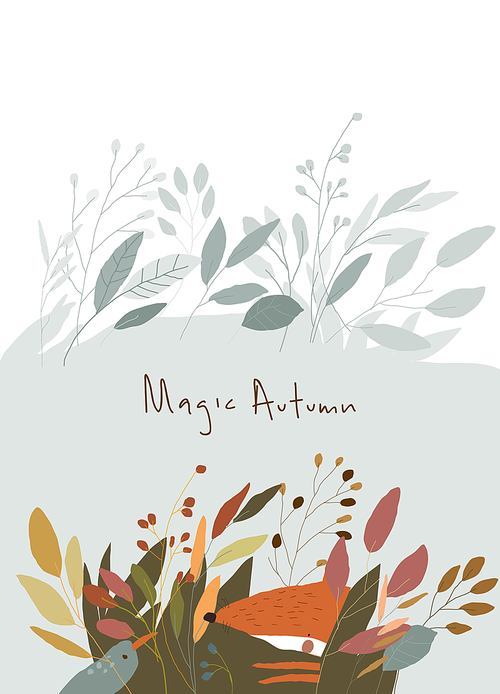Cartoon Autumn Landscape with Animals in Plants. Vector illustration