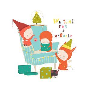 Cartoon Little Angels celebrating Winter Holidays. Merry Christmas. Vector Illustration