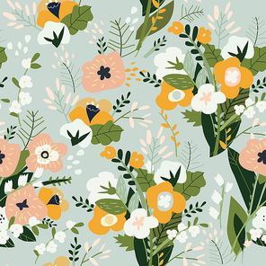 Vector seamless pattern of spring bouquets of flowers