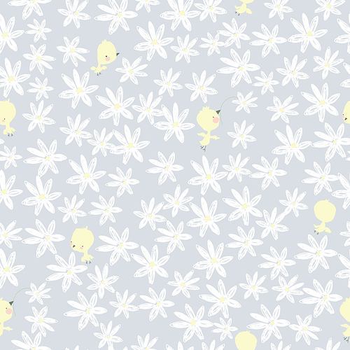 Vector Seamless Pattern with Daisies and Cute Chicks