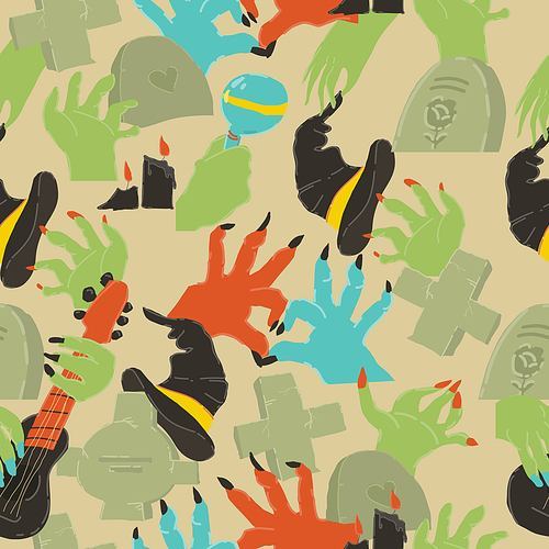 Vector Halloween Seamless Pattern with Zombie Hands