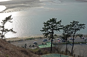 부산 다대포 아미산 전망대에서 내려다 본 해안도로 연안사주 풍경