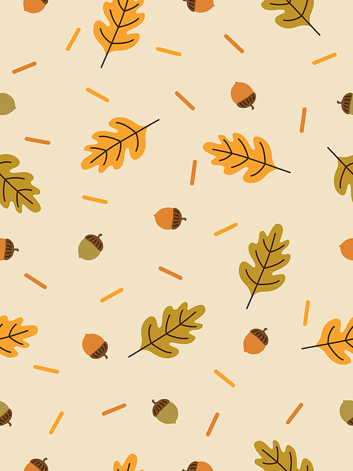 가을시즌 참나무잎과 도토리열매  패턴배경