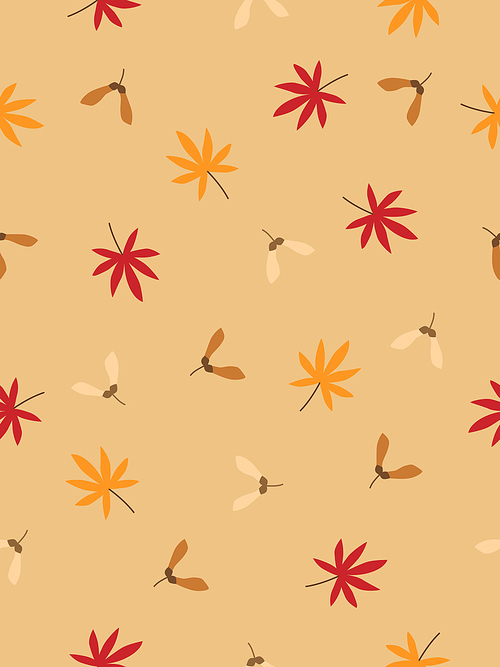 가을시즌 단풍잎과 단풍나무씨앗 패턴배경