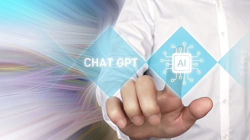 OpenAI에서 개발한 AI 인공 지능과 스마트폰 지능 Ai.Chat GPT 채팅에서 챗봇을 사용하는 사업가가 생성합니다. 미래 기술, 온라인 시스템의 로봇.