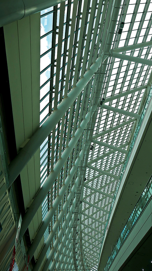 공공 건물의 역학적 구조의 긴 유리 천장