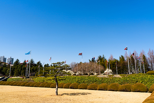 세계 하나뿐인 유엔기념공원의 참전국의 깃발들