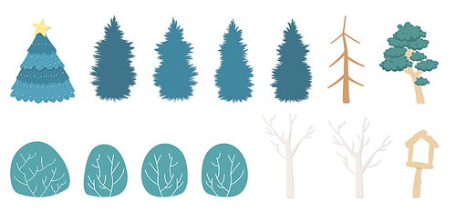 다양한 모양의 겨울나무 오브젝트 일러스트소스.
