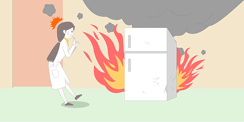 산업 안전 관리 전기 안전 삽화_전기 냉장고 화재