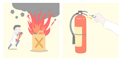 산업 안전 관리 소방 안전 삽화_화재 대처 소화기