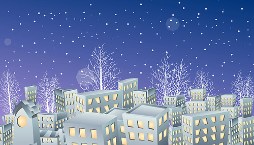 눈 내리는 도시의 겨울밤풍경 일러스트