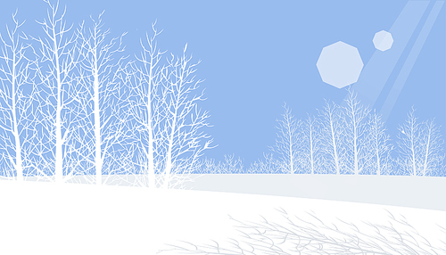 눈 덮인 나무와 평지, 겨울 풍경 일러스트