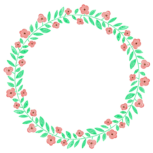 수채화 봄 배경  - 손으로 그린 나뭇잎과 꽃 리스
