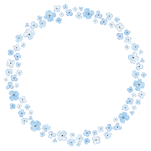 수채화 봄 배경 - 둥근 띠 모양의 파란색 꽃 일러스트