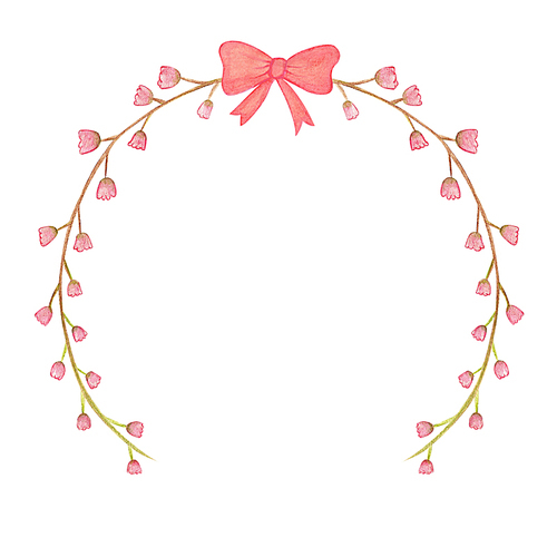 수채화 봄 배경 - 핑크색 꽃과 리본 일러스트