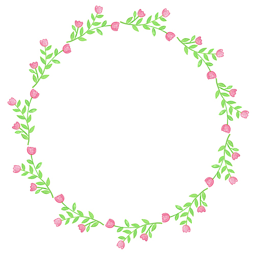 봄 수채화 일러스트 배경 - 분홍색 꽃 리스