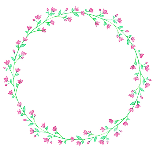 봄 수채화 일러스트 배경 - 보라색 꽃 리스