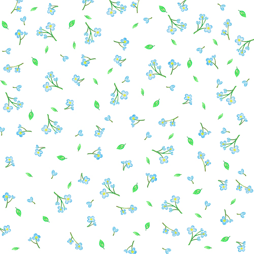 손으로 그린 하늘색 꽃 패턴