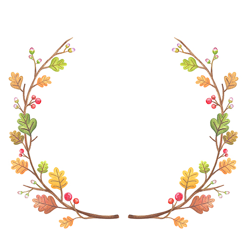 가을 프레임 일러스트-단풍과 열매, 나뭇가지