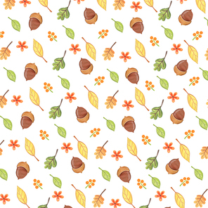가을 일러스트 - 단풍잎과 도토리 패턴