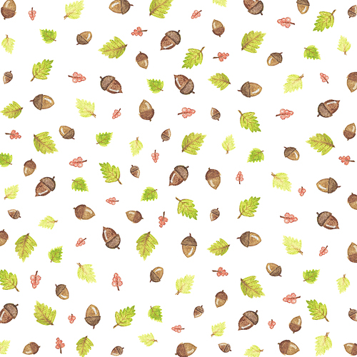 가을 일러스트 - 도토리와 나뭇잎 패턴