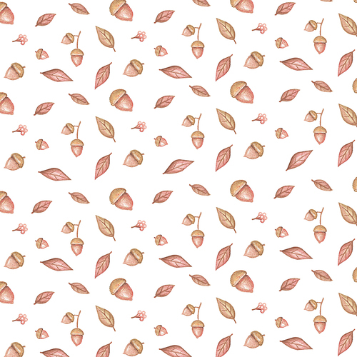 가을 패턴 - 도토리 열매와 잎