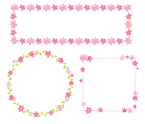세 종류의 분홍색 꽃 테두리