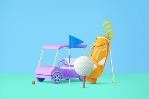 컬러풀 쇼핑 관련 3D 오브젝트 골프카트 골프공 골프채 골프가방 골프용품 이미지 그래픽 합성