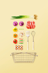 파 양파 소고기 고기 파프리카 버섯 주방용품 고추 달걀 장바구니 쇼핑 이벤트 이미지 그래픽 합성