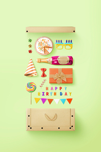 케이크 안경 샴페인 고깔모자 선물상자 나비넥타이 사탕 가랜드 상자 쇼핑 이벤트 축하 파티 용품 이미지 그래픽 합성