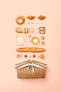 베이글 크로와상 바게크 제빵 피크니 바구니 소품 이미지 그래픽 합성