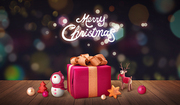 선물상자와 눈사람 루돌프 인형 크리스마스 오브젝트 보케 배경이 있는 백그라운드 이미지 그래픽 합성