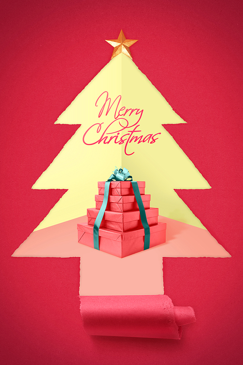 선물상자와 크리스마스 카드 형식의 백그라운드 이미지 그래픽 합성