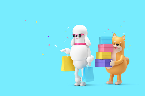 쇼핑하고 있는 3D 강아지 캐릭터 합성 이미지