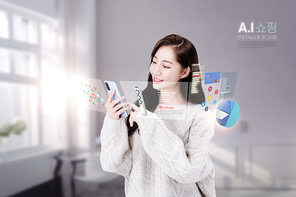 ai기술로 데이터 분석을 통한 쇼핑을 하는 여자