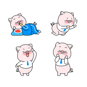 재미있는 돼지 이모티콘 캐릭터들 컬렉션 벡터 세트